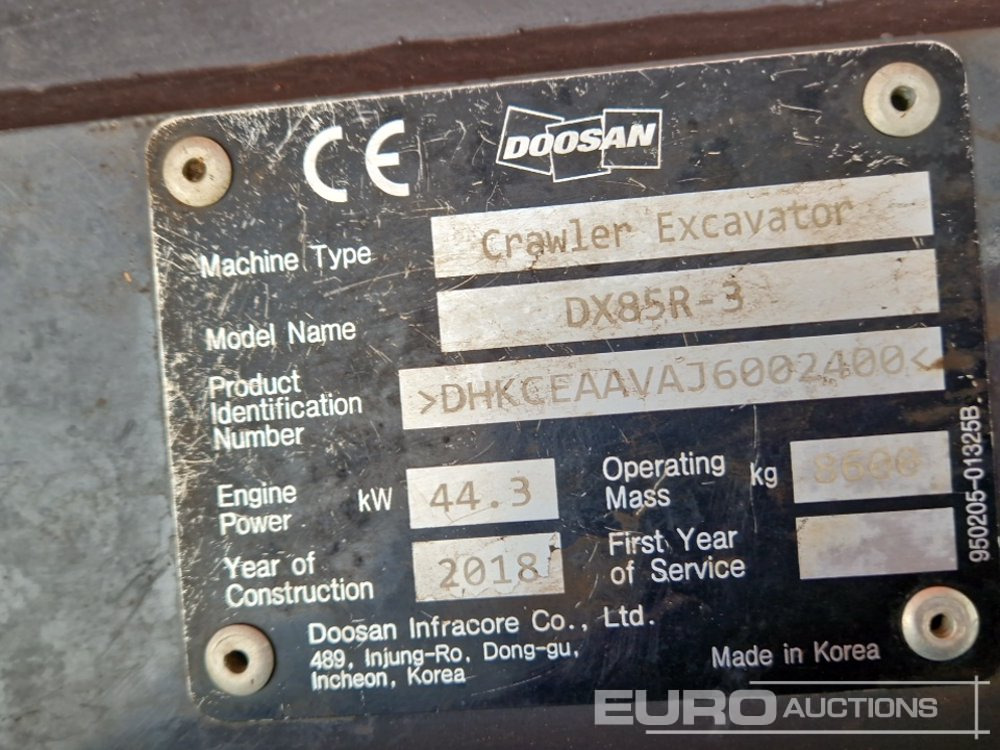 Mini excavator 2018 Doosan DX85-3: picture 43