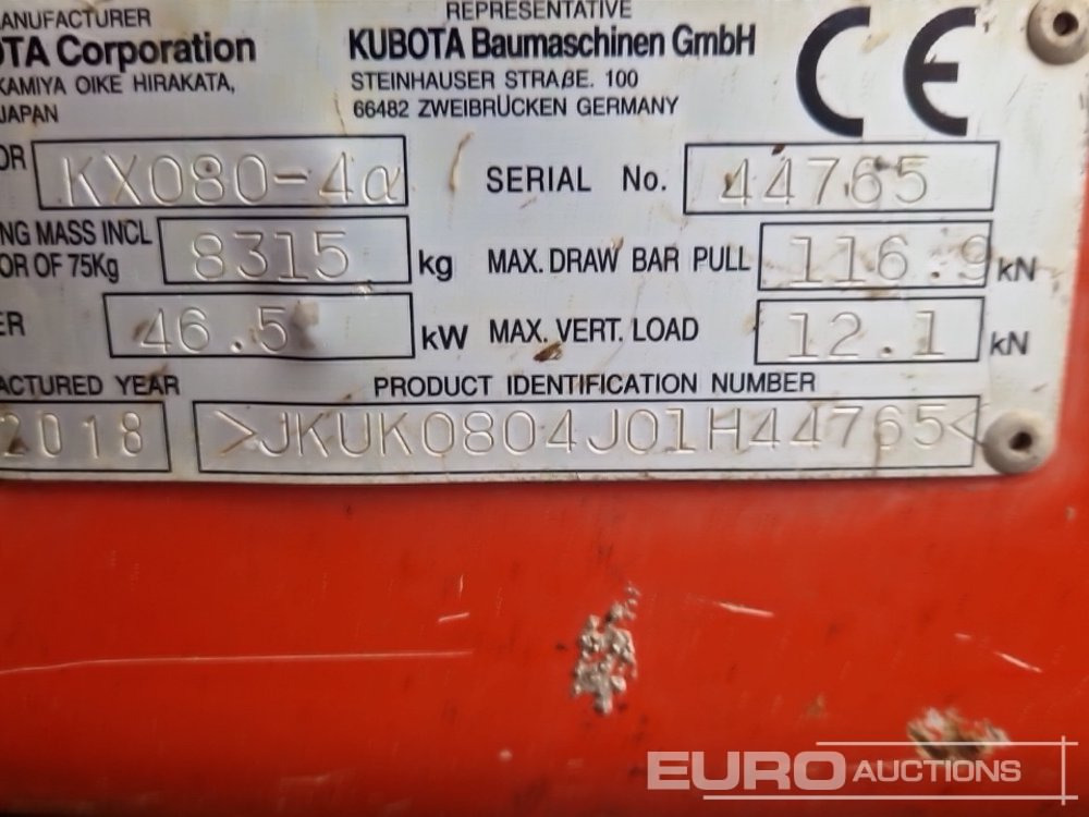 Mini excavator 2018 Kubota KX080-4A: picture 44